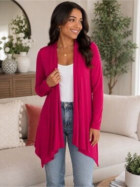 Azules Fuchsia Waterfall Open Front Duster Cardigan Size Small NWOT Made USA